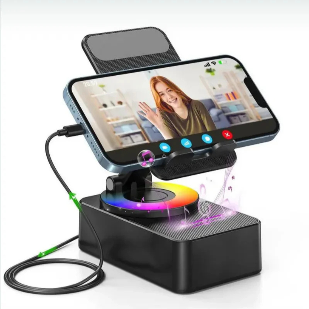 Station 3-en-1 – Support Téléphone + Enceinte Hi-Fi + Power Bank